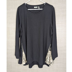 Women's LOGO Lounge by Lori Goldstein French Terry Top with Side Zippers Blk XL